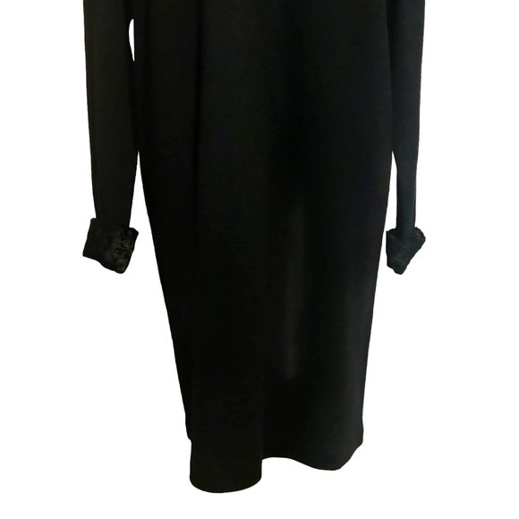 Liz Claiborne Vtg Black Acrylic Wool Faux Fur Collar Cuff Buttons Modest Dress L - Picture 6 of 11